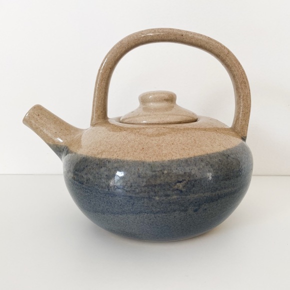 Handmade Pottery Teapot – Rustic Glazed Stoneware Ceramic, Beige and Grey - Picture 1 of 11